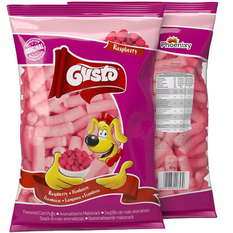 PUFULETI GUSTO CORN PUFFS RASPBERRY 80G 9/BAX - CORNETTI DI MAIS